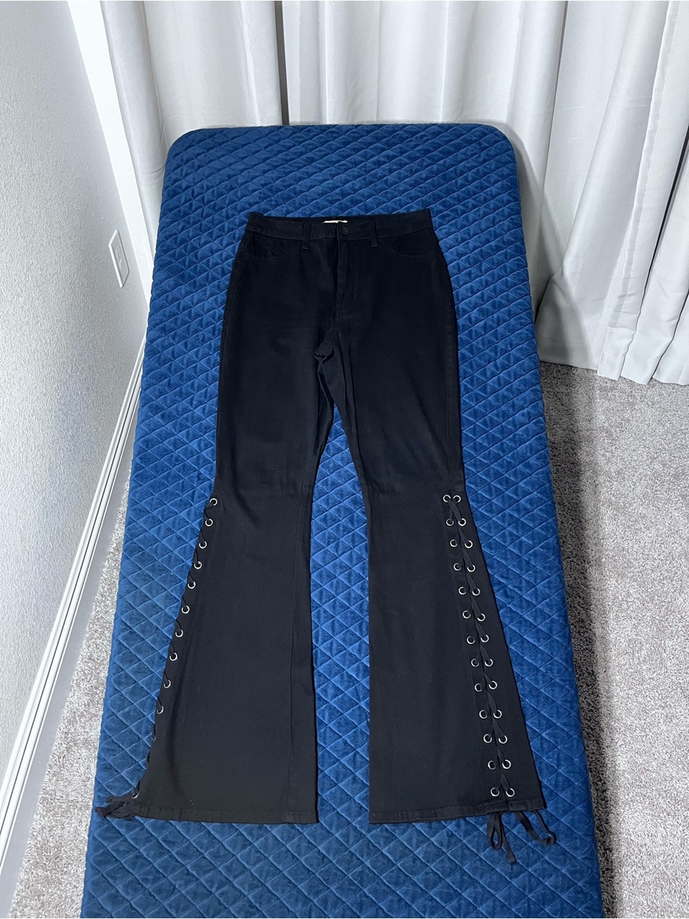 Aphrodite Black Flared Jeans w/ Lace-Up Eyelets - Casual Women’s Pants - AP BLUE